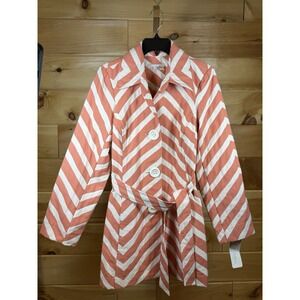 3 Sisters white and orange chevron-striped belted jacket  NWT Size S  Retail $99